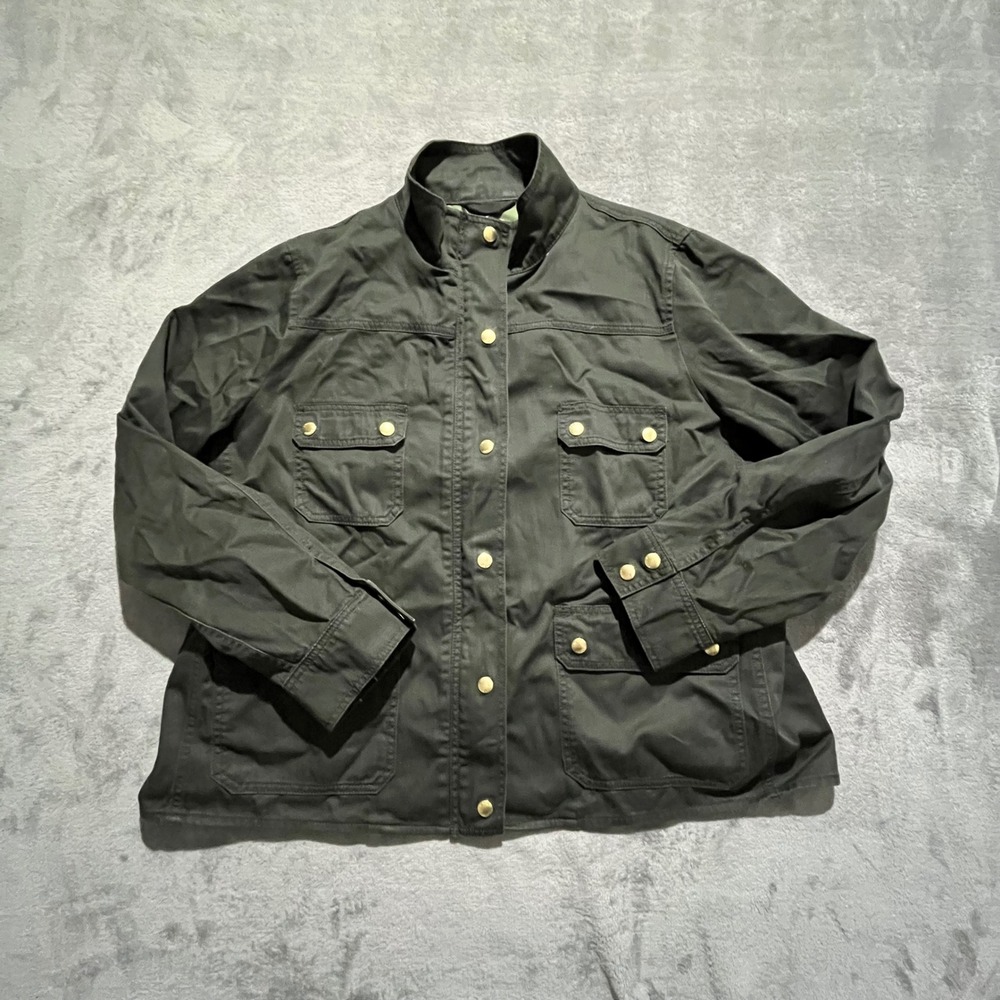 J.Crew Field Jacket Women 2X Green Utility Snap Front Pocket AL223 HOL23